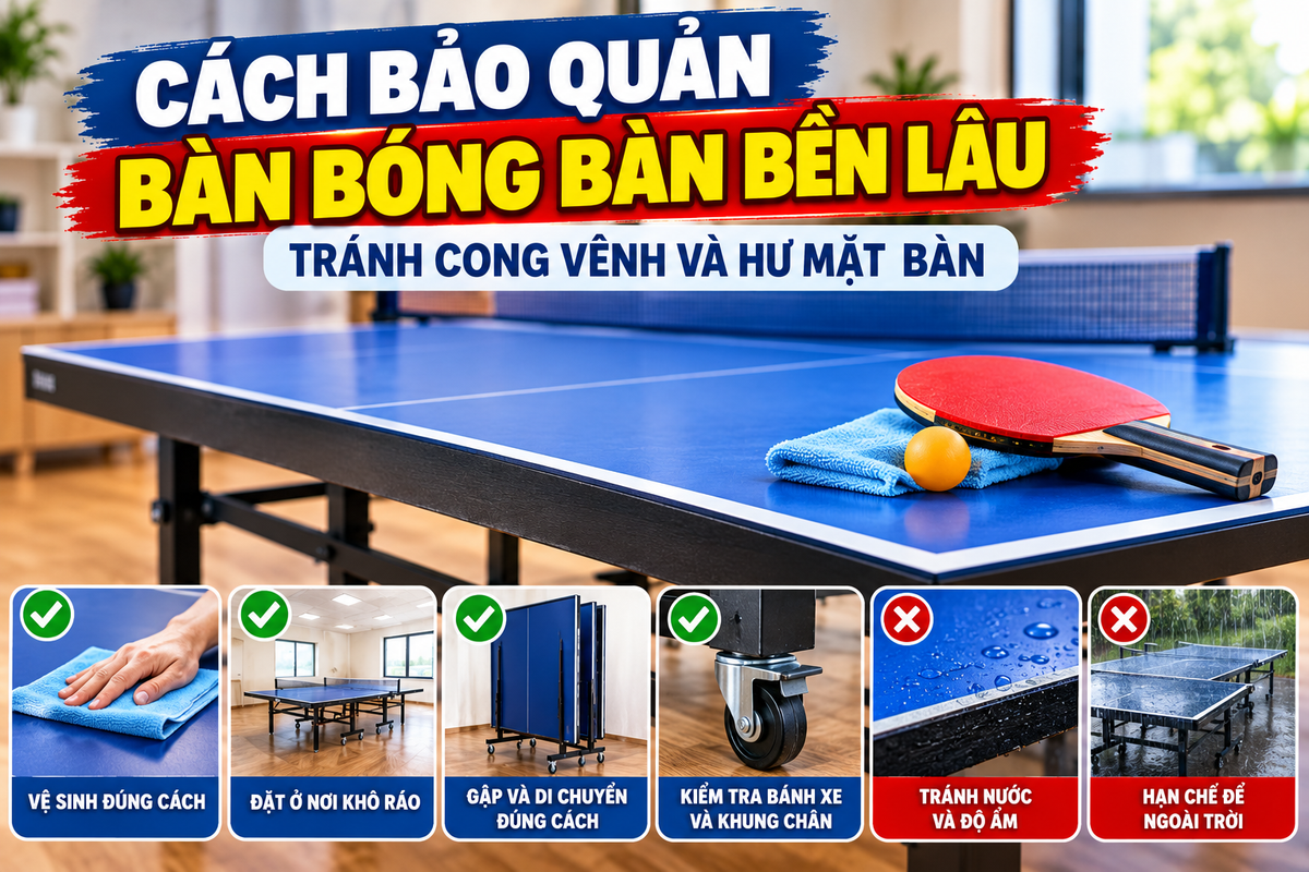 Cách bảo quản bàn bóng bàn bền lâu, tránh cong vênh và hư mặt bàn 1 Cách bảo quản bàn bóng bàn