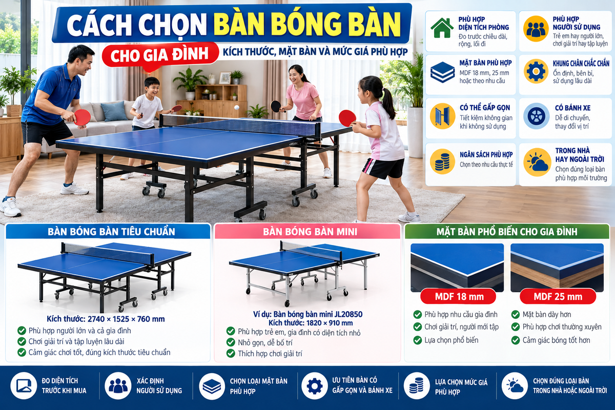 Cách chọn bàn bóng bàn cho gia đình