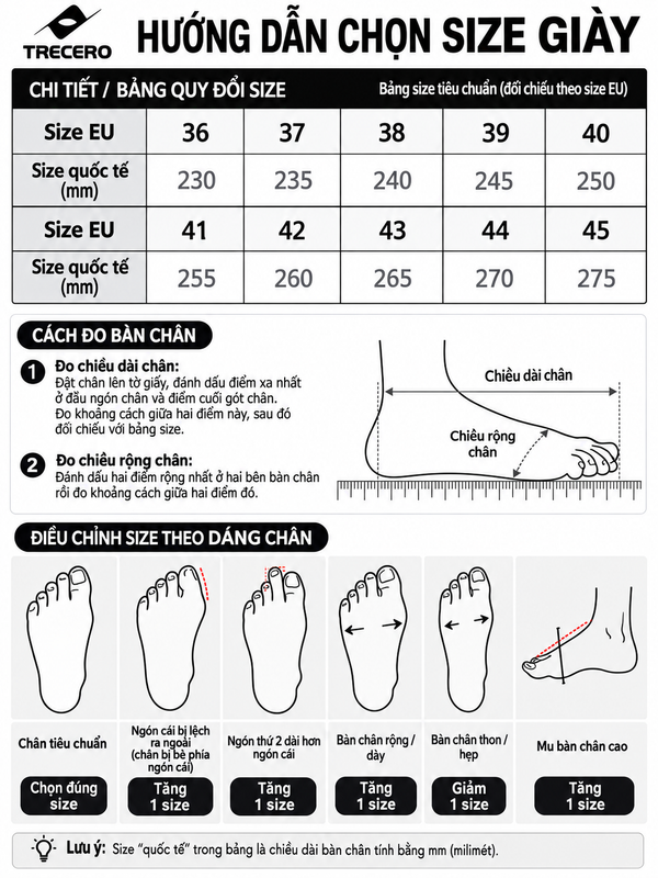 Huong dan chon size giay TRECERO
